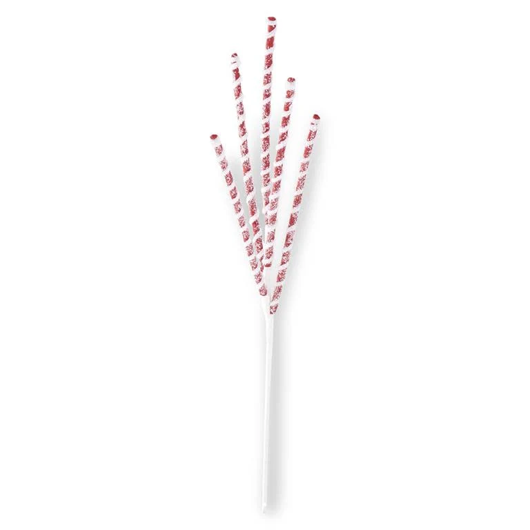 24 Inch Glittered Red & White Flocked Spiral Spike Spray