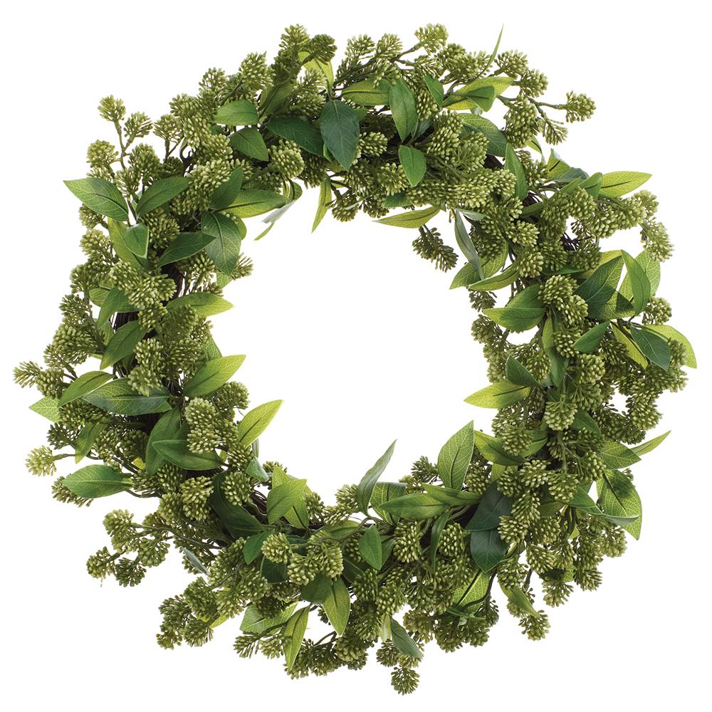 24 Inch Soft PE Sedum Wreath Cream Green