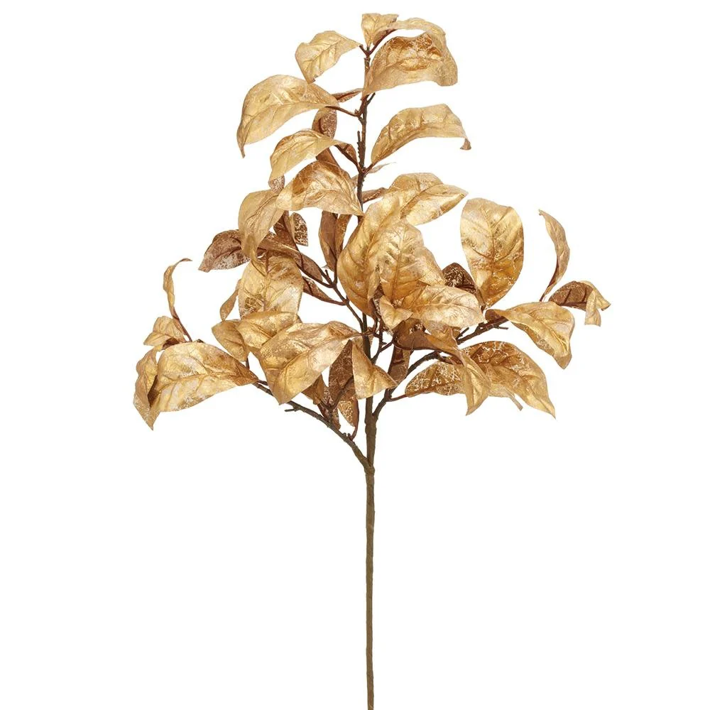 24" Metallic Magnolia Leaf Spray Gold
