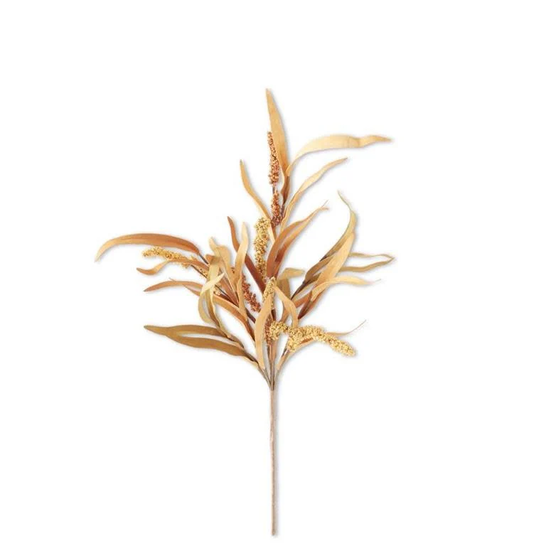 24"  Orange & Tan Long Eva Leaves Stem with Yellow & Orange Spike