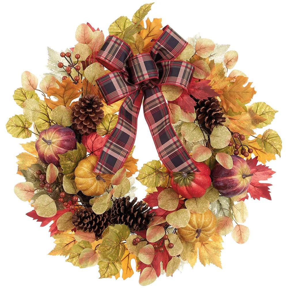 24" Pumpkin/Pine Cone/Maple Wreath Fall