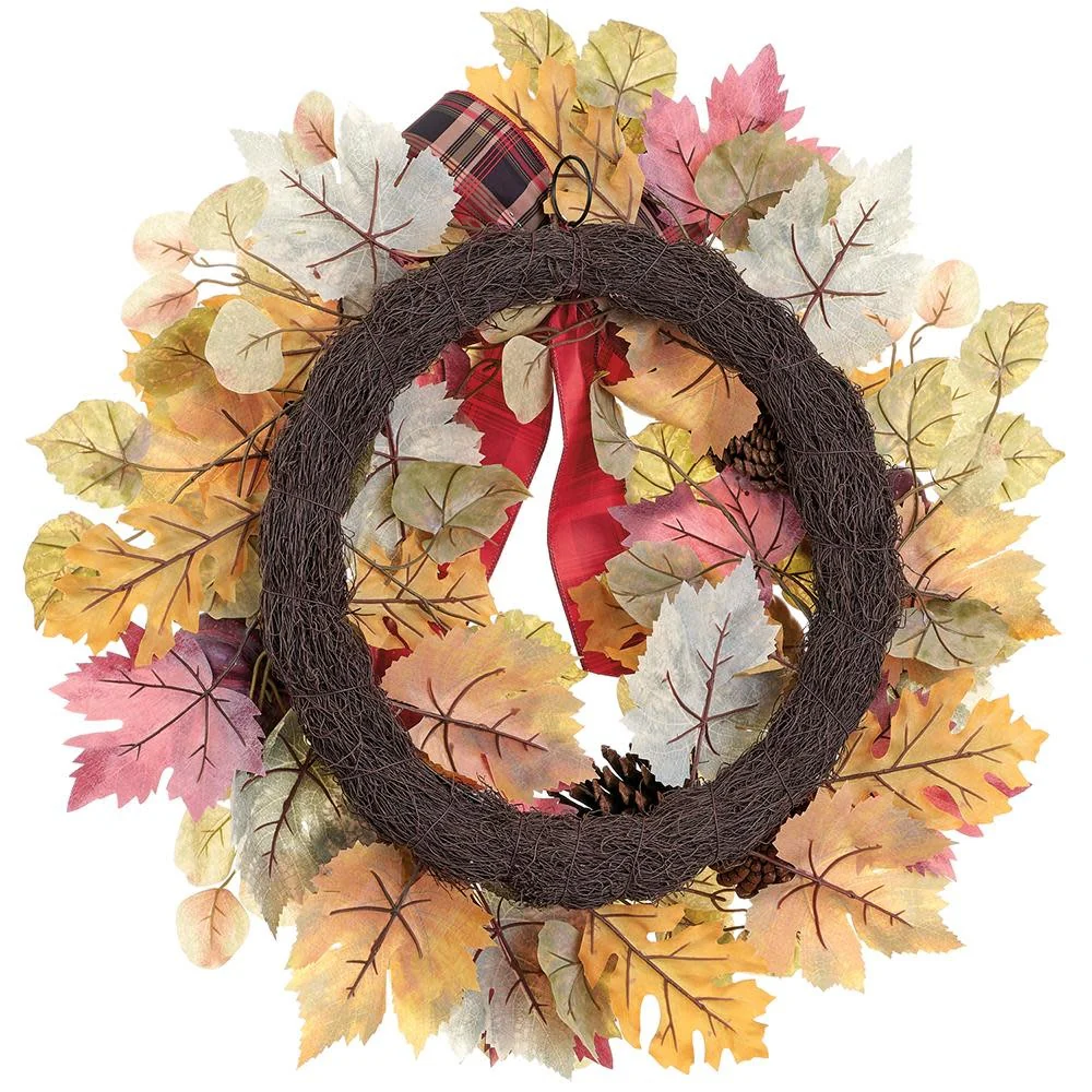 24" Pumpkin/Pine Cone/Maple Wreath Fall - Image 2