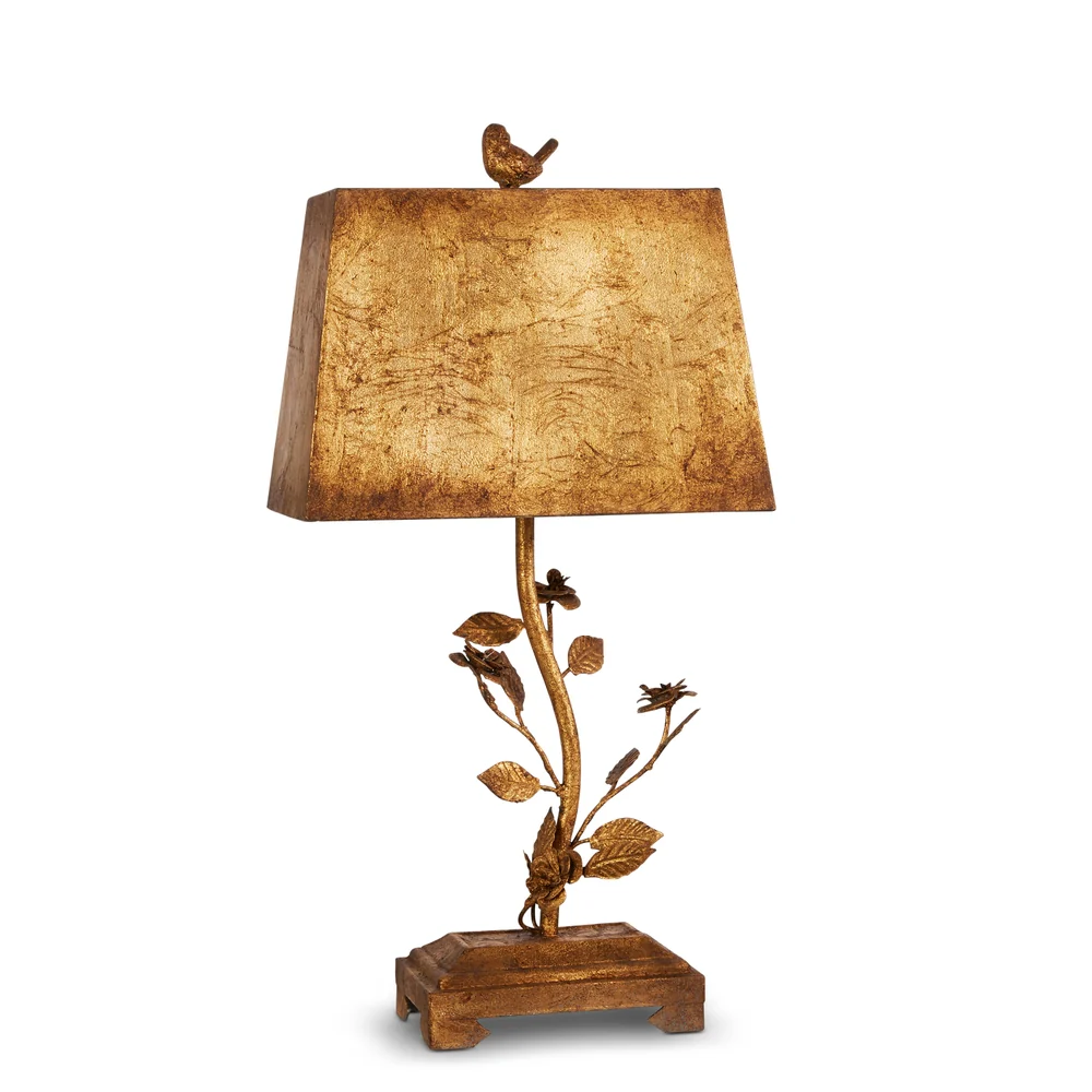 25" Distressed Gold Bird Lamp with Shade