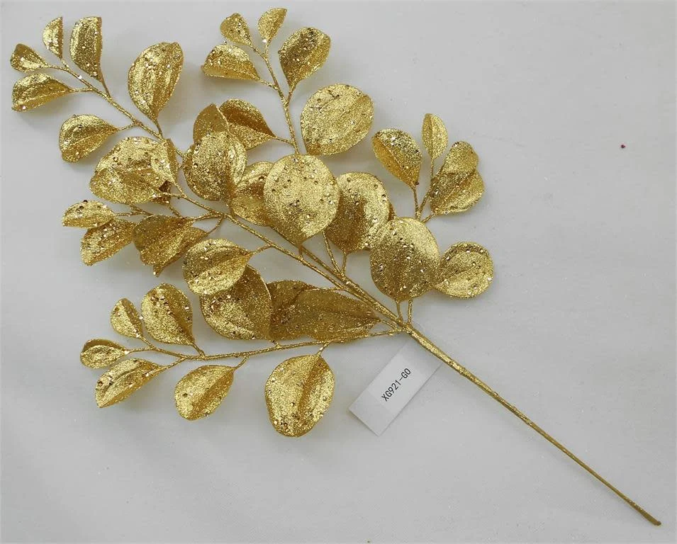 25” Glittered Paddle Leaf Spray, Gold - Image 2
