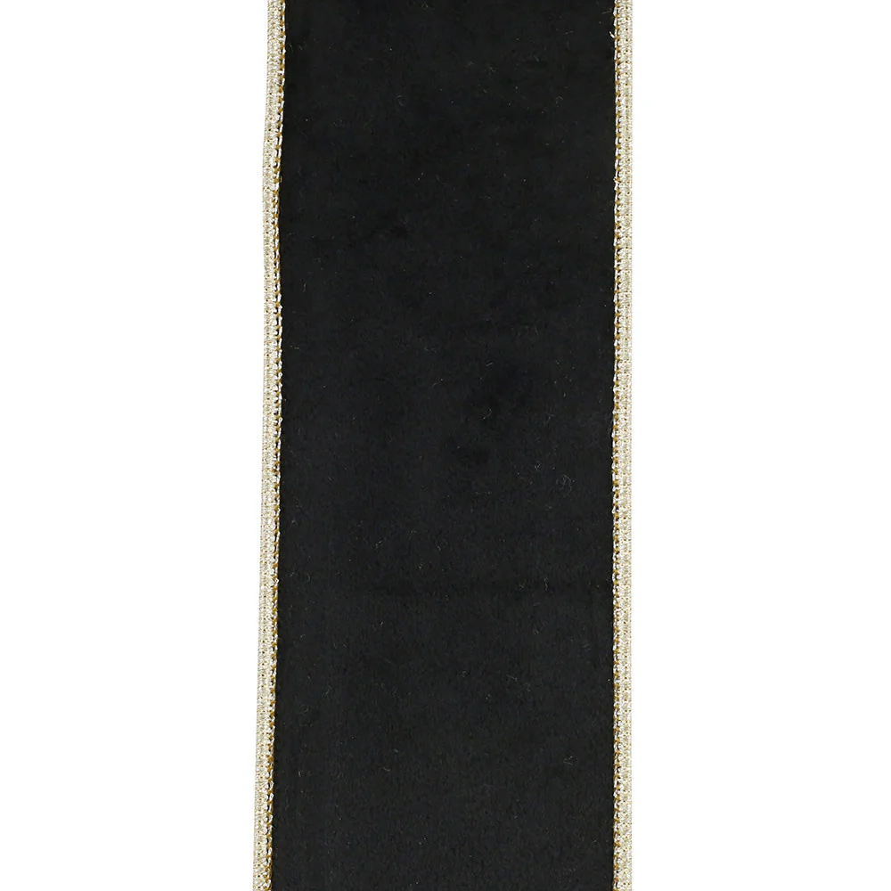 2.5 inch Velvet Touch Deluxe Metallic Dupioni Backed Black Wired Edge Ribbon
