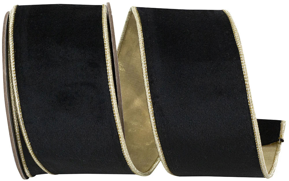 2.5 inch Velvet Touch Deluxe Metallic Dupioni Backed Black Wired Edge Ribbon - Image 2