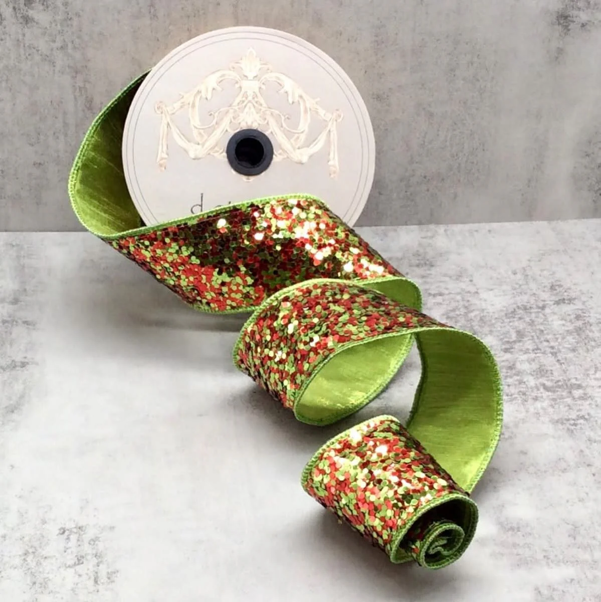 2.5" x 10yds Cirque Glitter, Red Lime Green