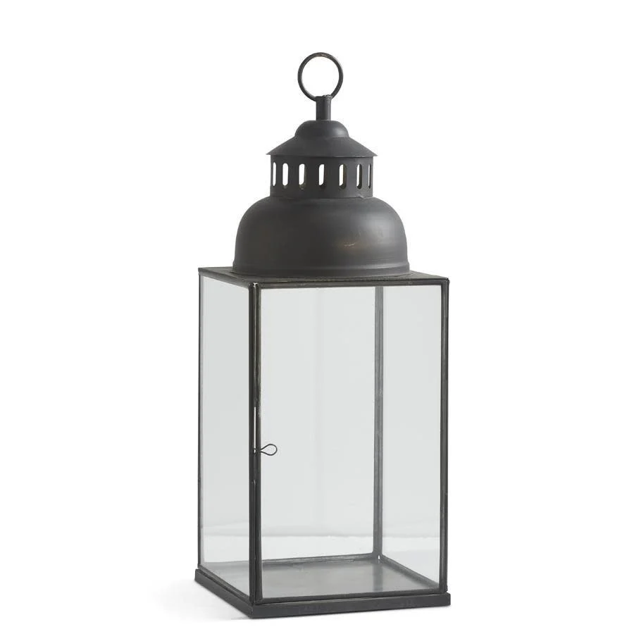25.5" Inch Square Black Metal and Glass Dome Top Lantern