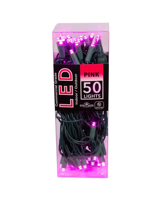 25.5' UL 50-Light Pink 5MM LED Green Wire Light