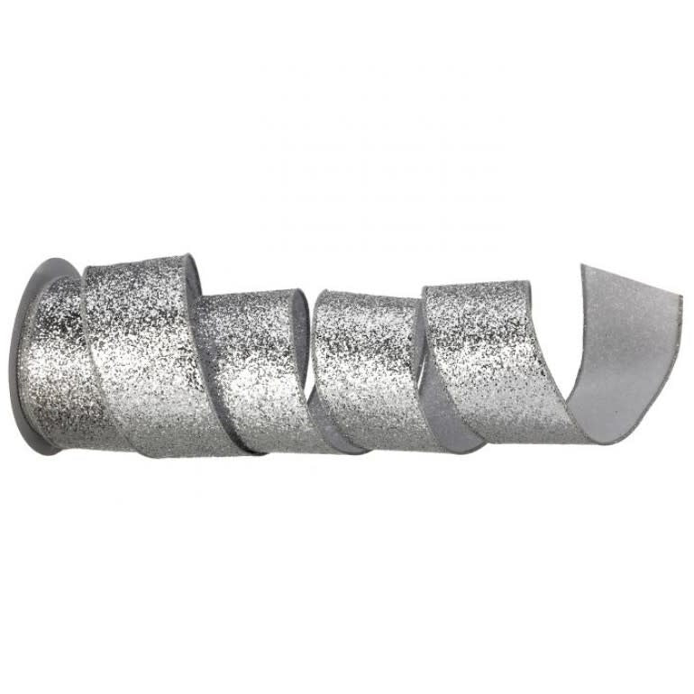 2.5"X10y Shimmer Glitter Wired Ribbon - Silver