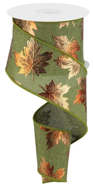 2.5"X10yd Foil Maple Leaf On Royal Ribbon - Image 2