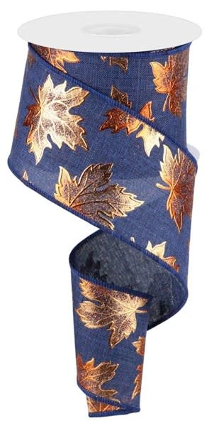 2.5"X10yd Foil Maple Leaf On Royal Ribbon - Image 5