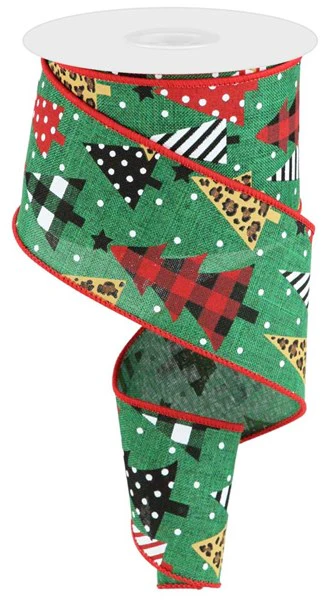 2.5"X10yd Patterned Trees On Royal Ribbon