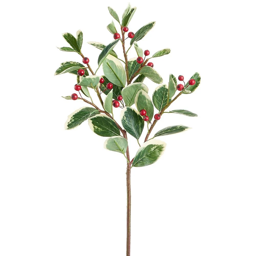 26" Berry Leaf Spray Variegated Red