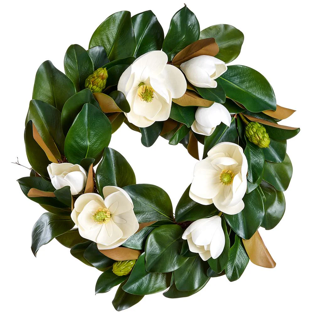 26 Inch Magnolia Wreath White Green