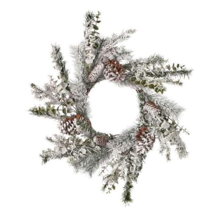 26" Snowed Pine/Eucalyptus/Cone Wreath