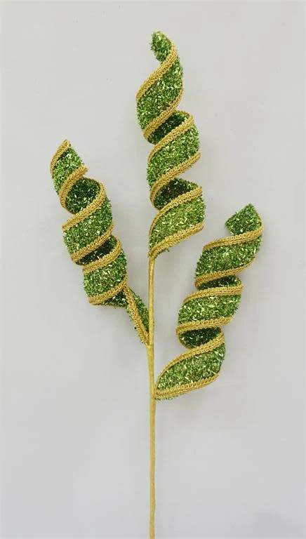 28” Green Spiral With Gold Trim Spray, Green/Gold
