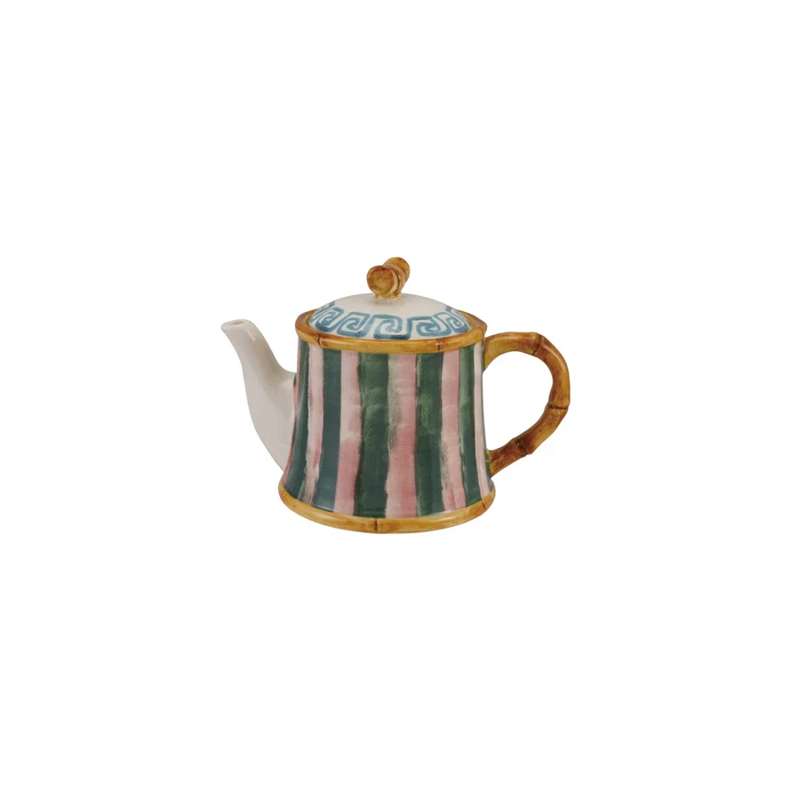 28 oz. Hand-Painted Stoneware Striped Teapot