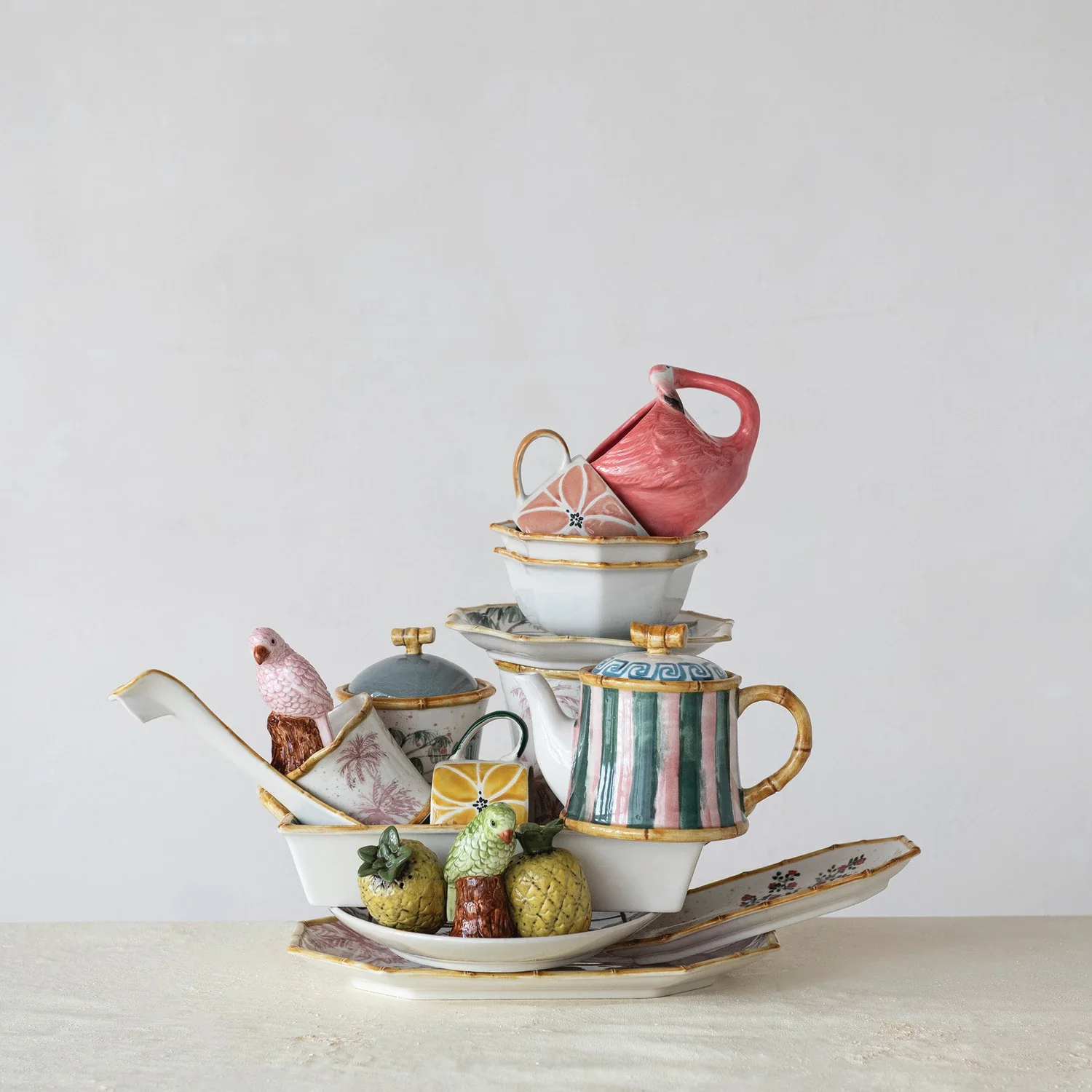 28 oz. Hand-Painted Stoneware Striped Teapot - Image 2