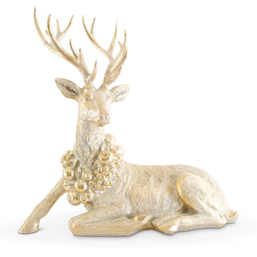 29 Inch Laying Antique Gold Resin Deer