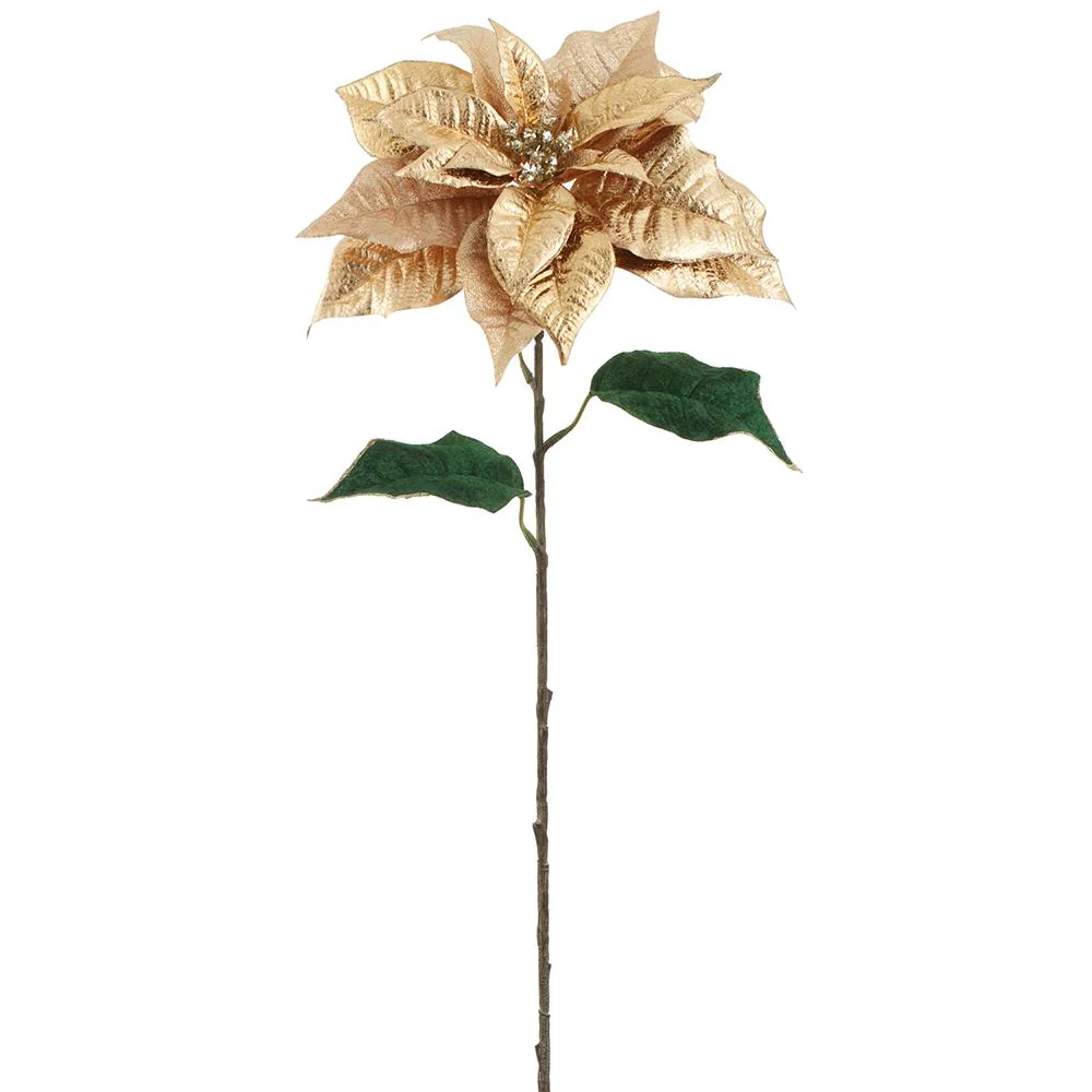 29" Sparkle Poinsettia Spray Gold