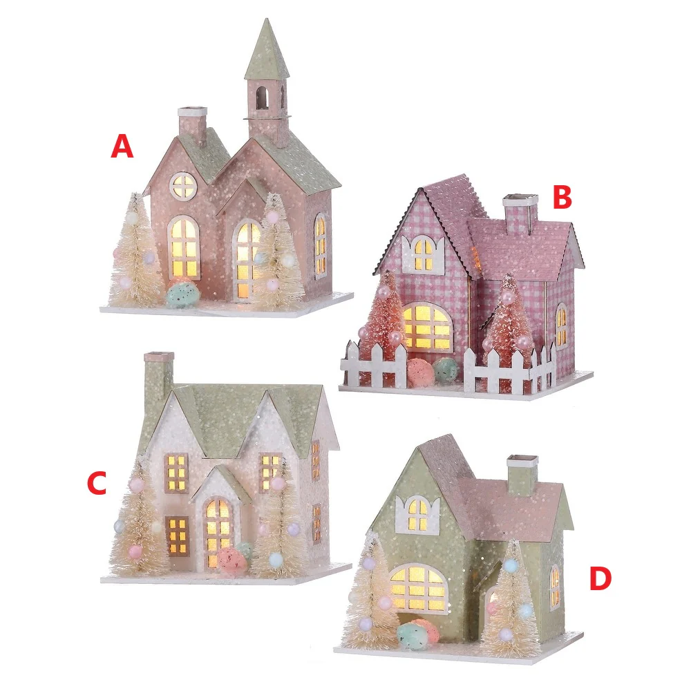 3.75" LED Spring Cardboard Easter House - Sold Individually