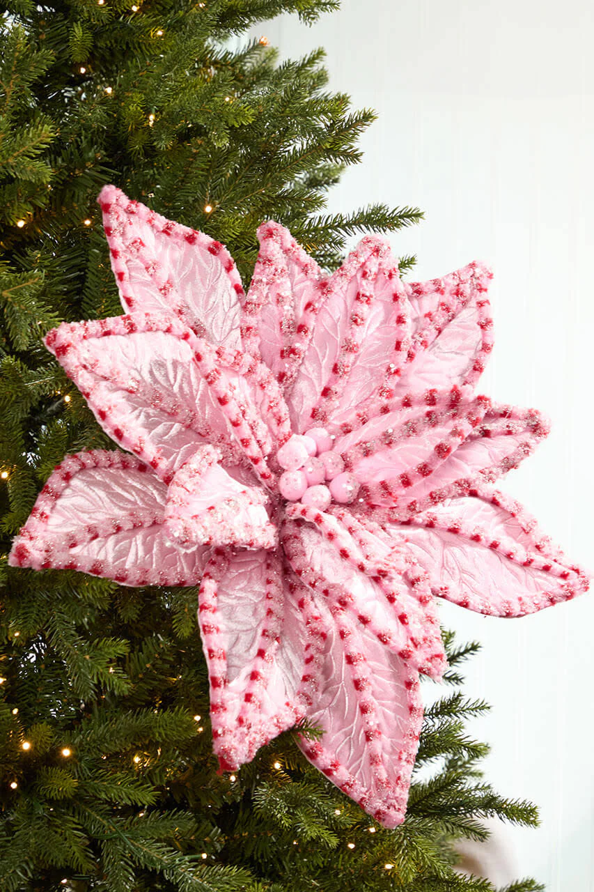 30" Giant Candy Snow Glitter Poinsettia Stem