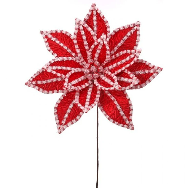 30" Giant Candy Snow Glitter Poinsettia Stem - Image 6