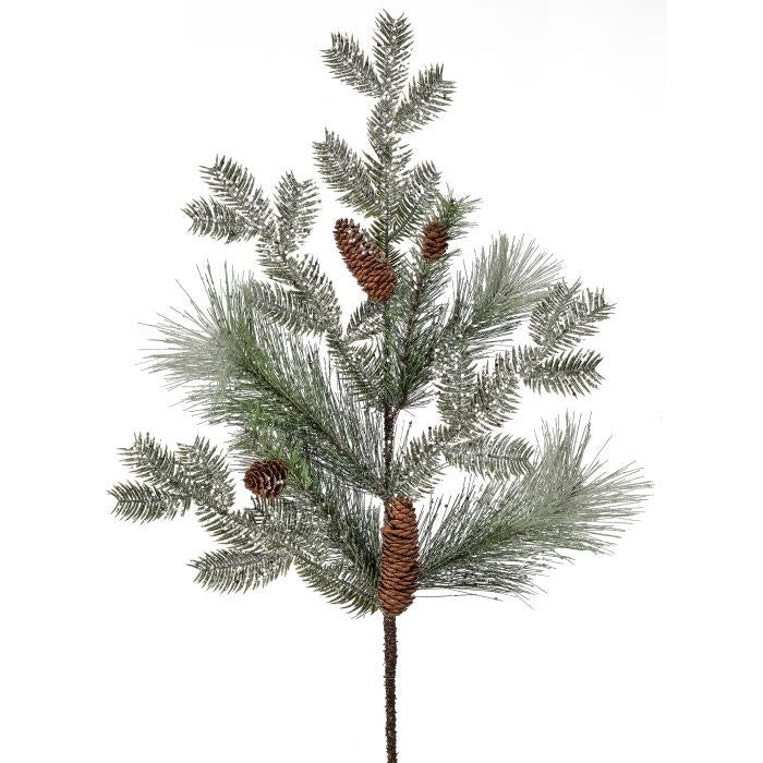 30" Glitter Pine Spray with Cone