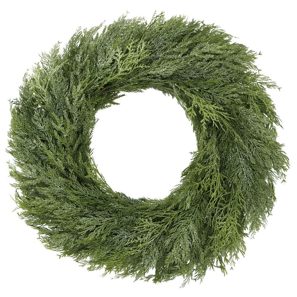 30" Glittered Ultra Deluxe Mixed Cedar Wreath Green