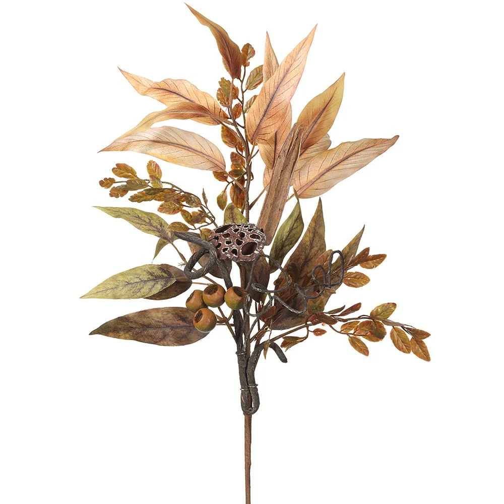 31" Lotus Pod/Eucalyptus Leaf Spray Tan Brown