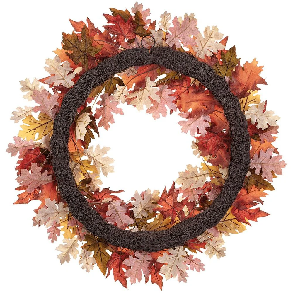 32" Maple/Oak Leaf Wreath Brown Green - Image 2