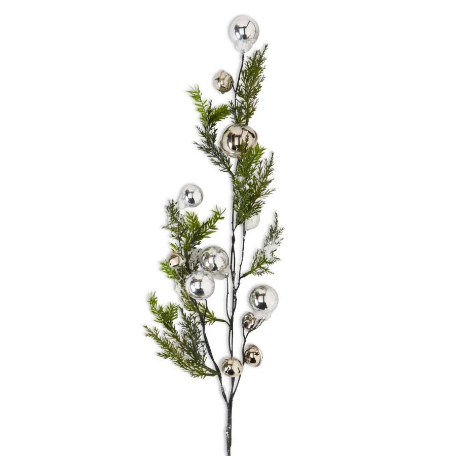 35 In. Snowy Pine Branch w/ Silver Bells