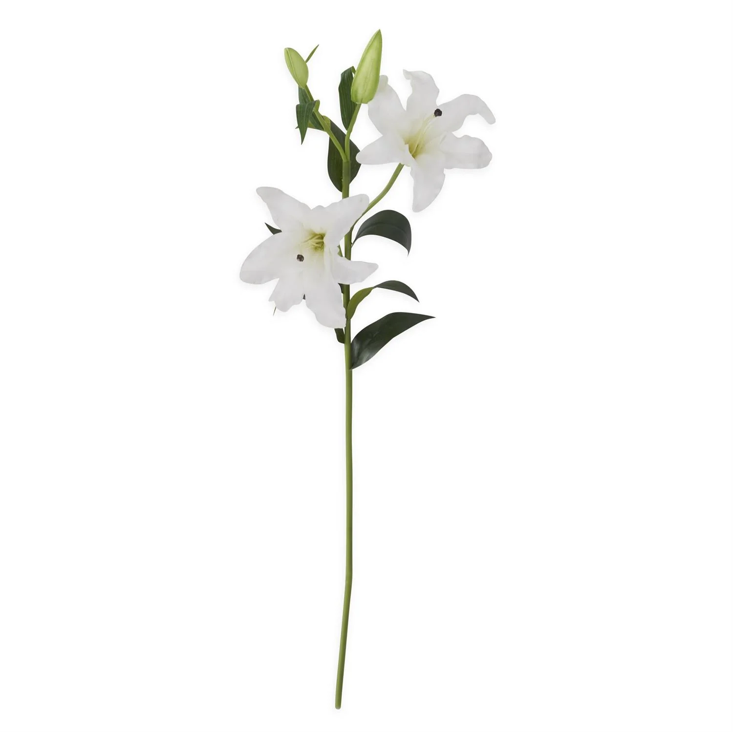 35 Inch White Real Touch Lily Stem with 3 Blooms & 2 Buds