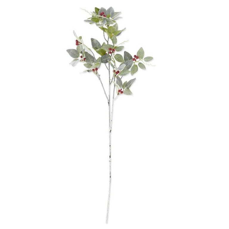 36 Inch Glittered & Flocked Fittonia Stem W/Red Berries