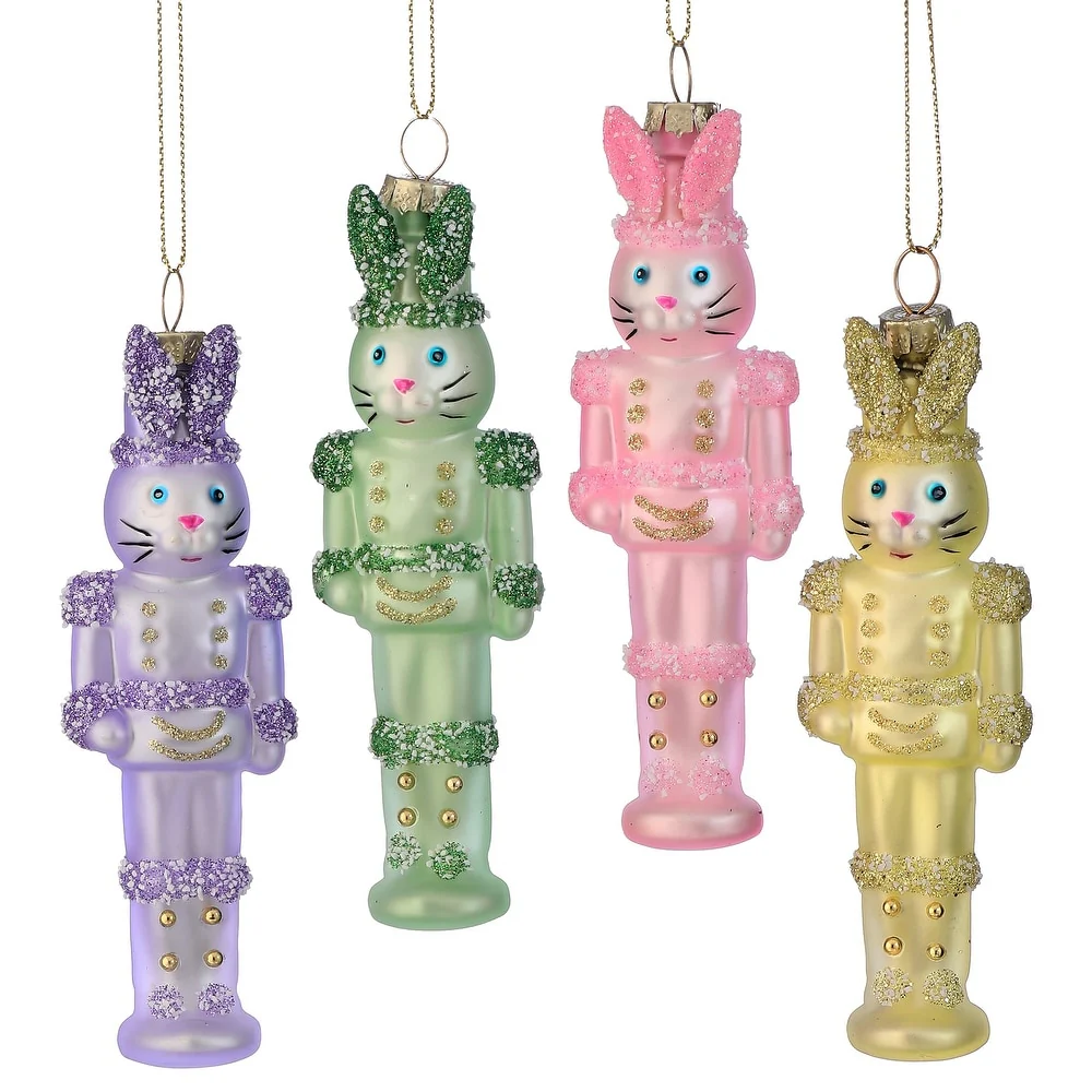 4.5" Glass Bunny Soldier Ornament - Sold Individually