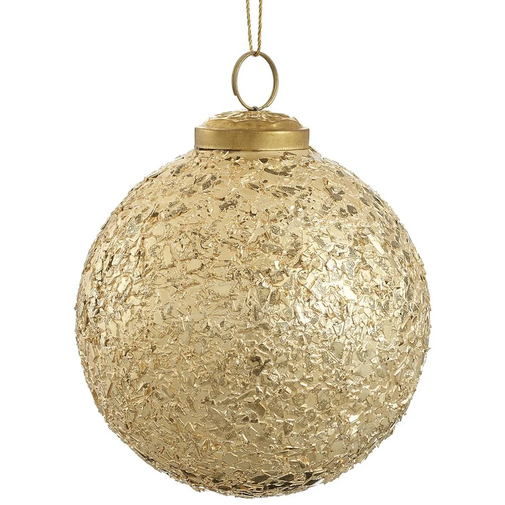 4.5" Gold Mosaic Glass Ball Ornament - Image 2