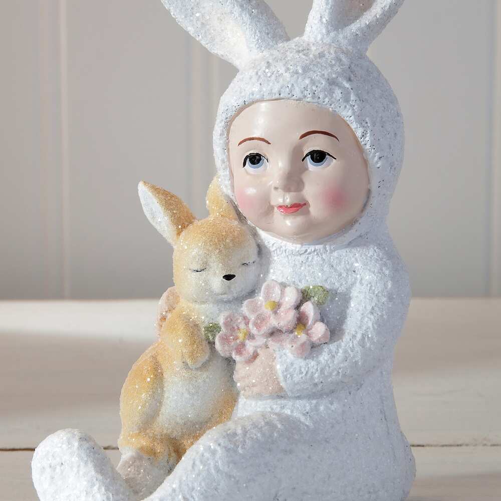 4.5" Resin Vintage Easter Child with Bunny - Image 2
