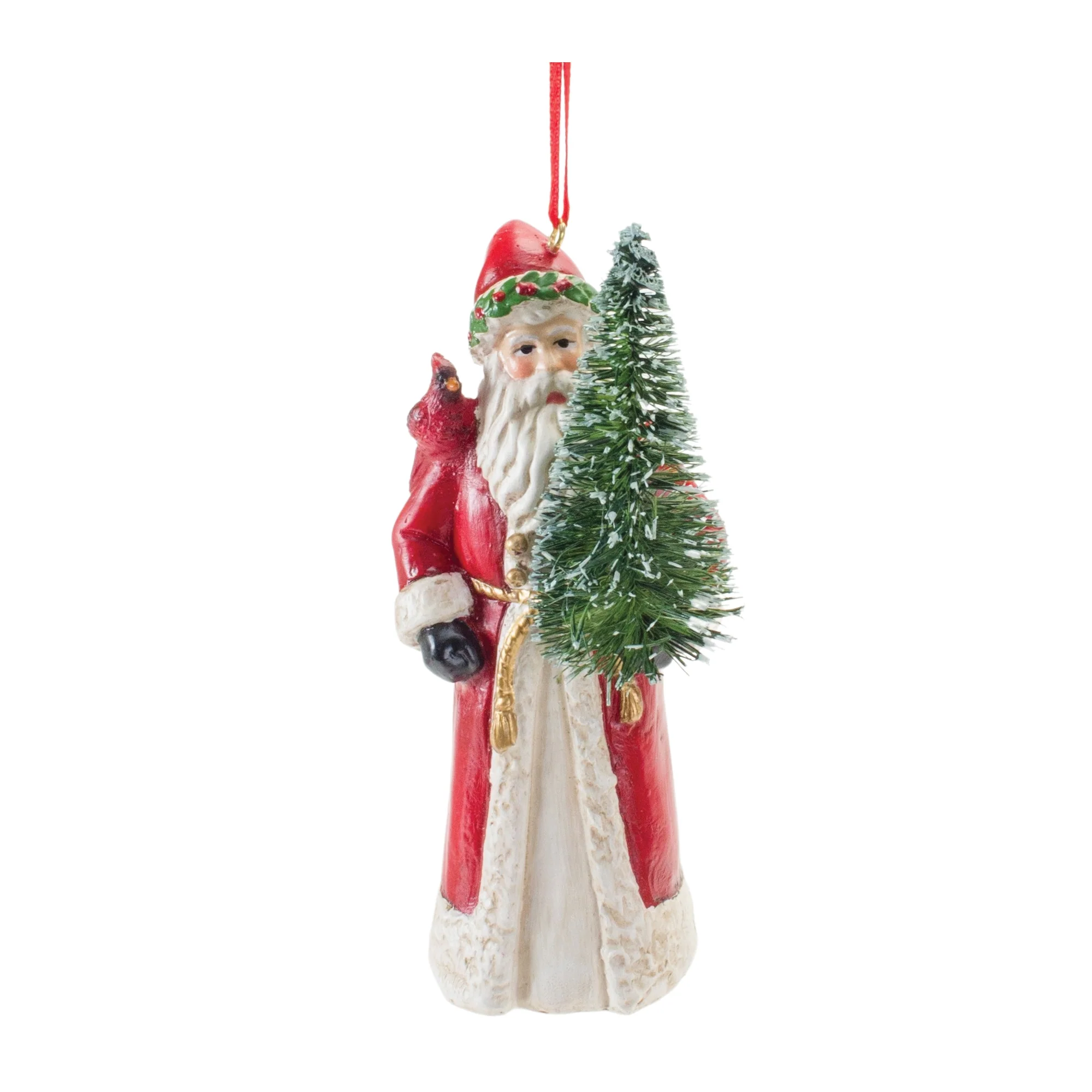 4.5" Santa With Cardinal Ornament - Image 3
