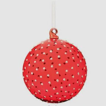 4.75" Glass Dots Ball Ornament - Red/White