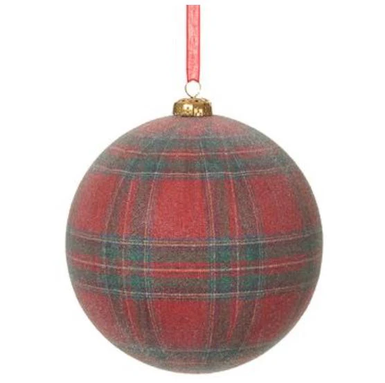 4.75" Glittered Plaid Ball Ornament - Red/Green