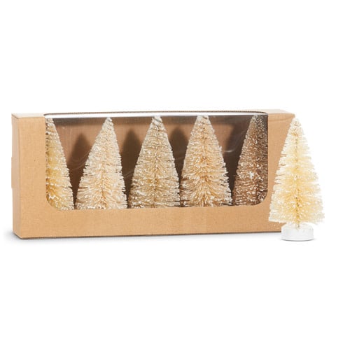 4" Box of Snowy Natural Bottle Brush Trees