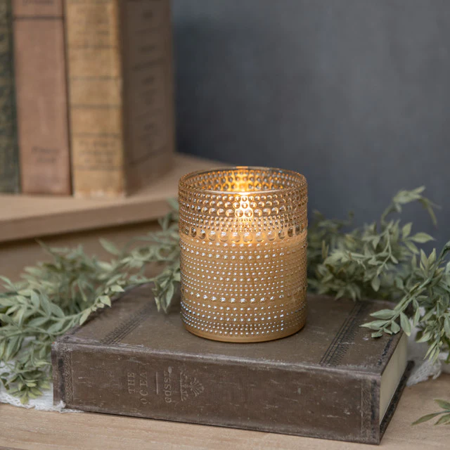 4" Champagne Dotted Glass 3D Flame Candle - Image 2