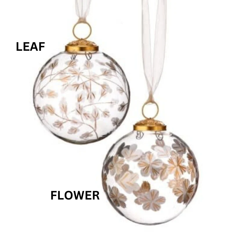 4” Clear Glass Etched Ball Ornament