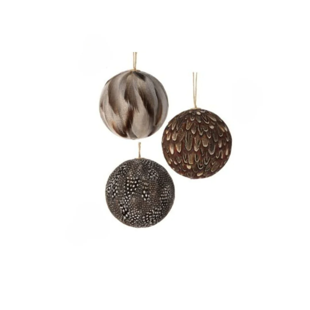 4" Feather Ball Ornament Set of 3