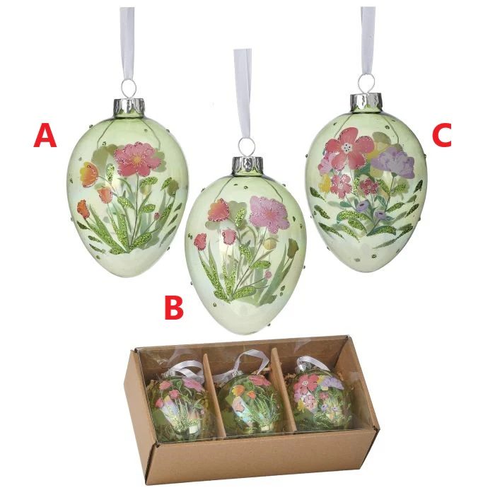 4" Glass Floral Egg - Sold Individually
