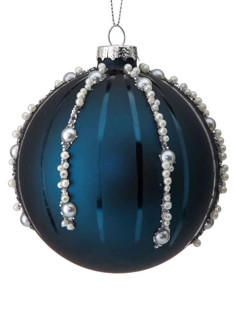 4" Glass Pearl Bead Stripe Ball Ornament