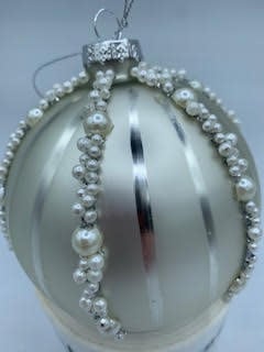 4" Glass Pearl Bead Stripe Ball Ornament - Image 3
