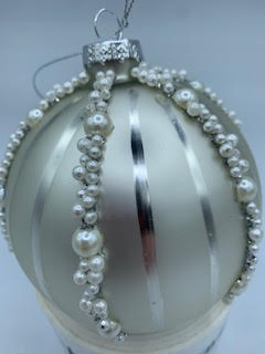 4" Glass Pearl Bead Stripe Ball Ornament - Image 4
