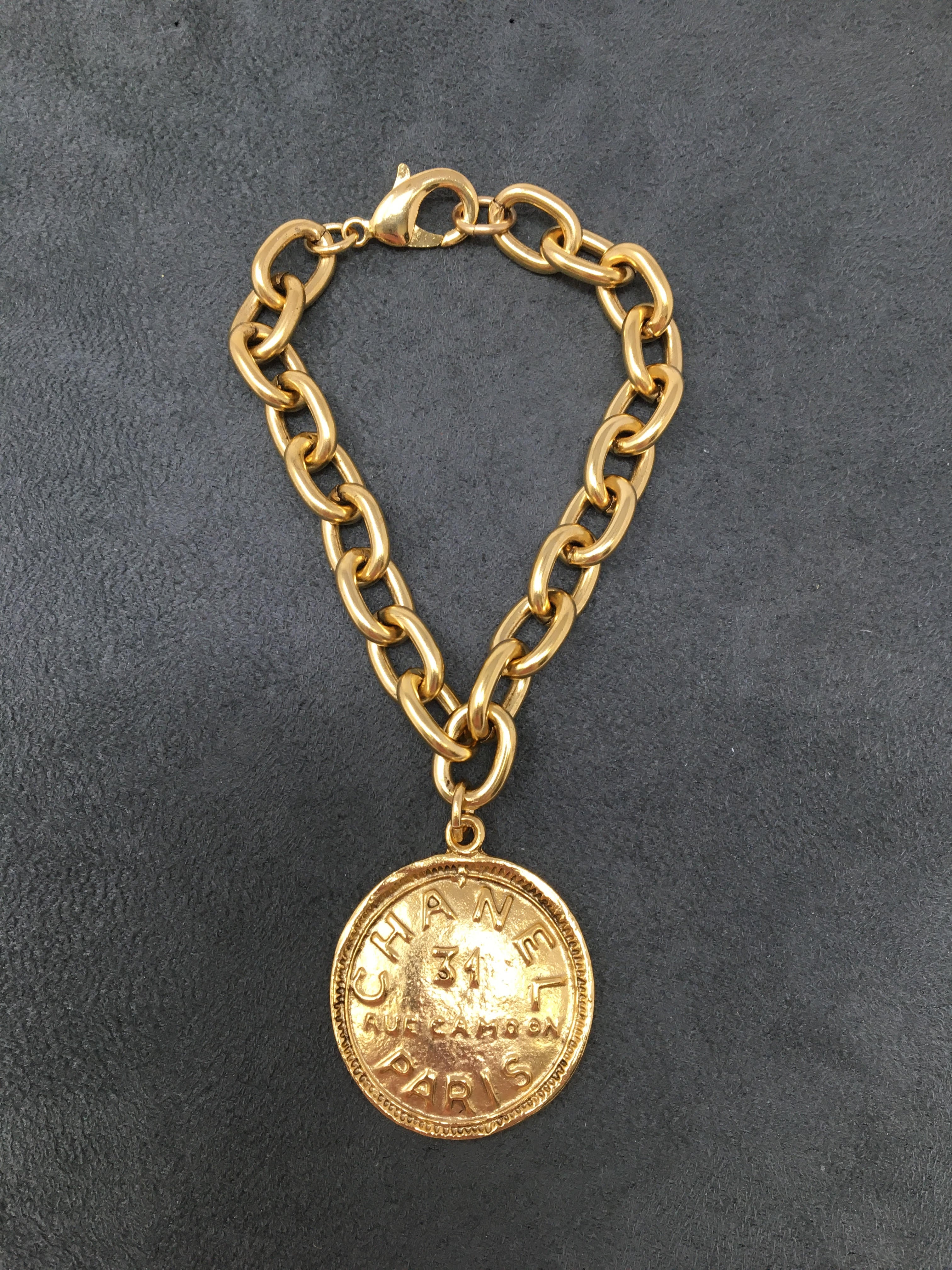 4" Gold Link Bracelet with Chanel Type Coin